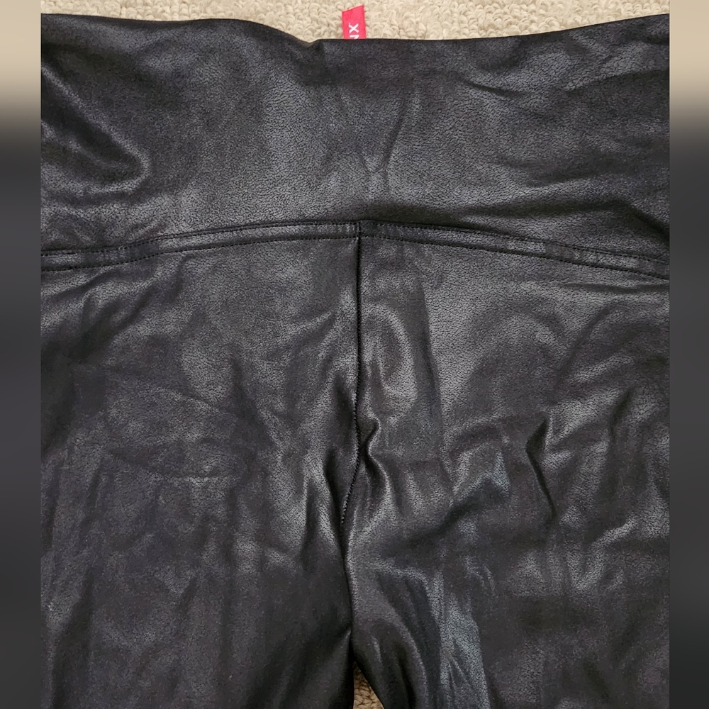 SPANX black faux leather shiny legging pant shapewear control waist Large - Picture 7 of 11